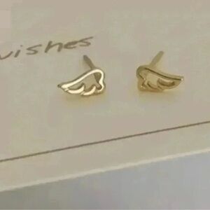 Women Girls Gold Plated over Sterling Silver Angel Wings Earrings Minimalist